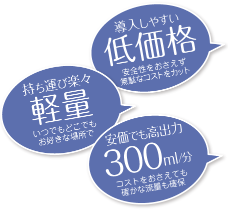低価格、軽量、高流量300ml/分